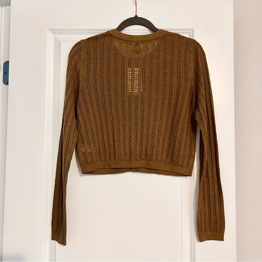 a new day Women’s Cropped Brown Button-Up Cardigan Sz M - Picture 2 of 6